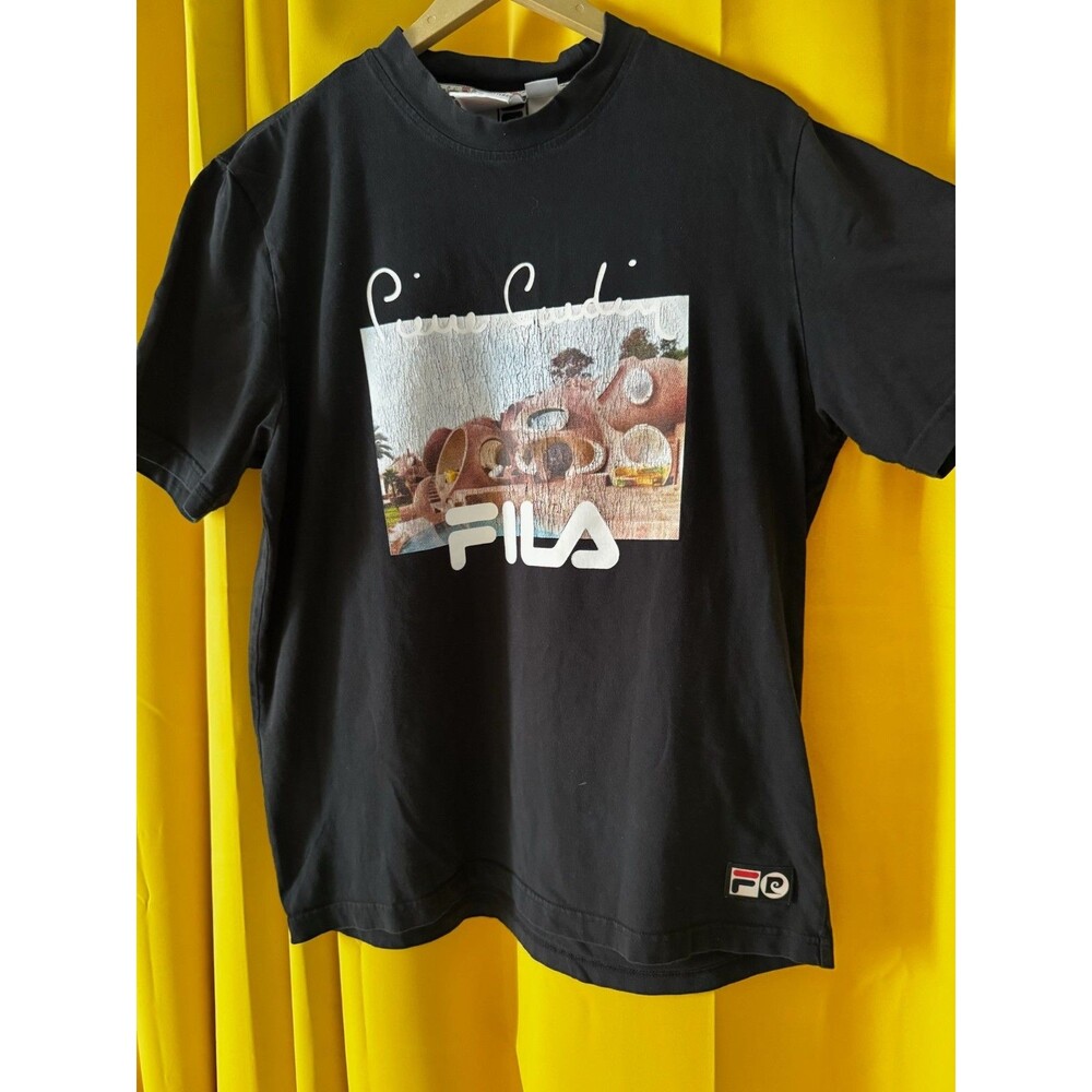 FILA x Pierre Cardin Men's Black Graphic Logo Crew Neck Knit T-Shirt LARGE